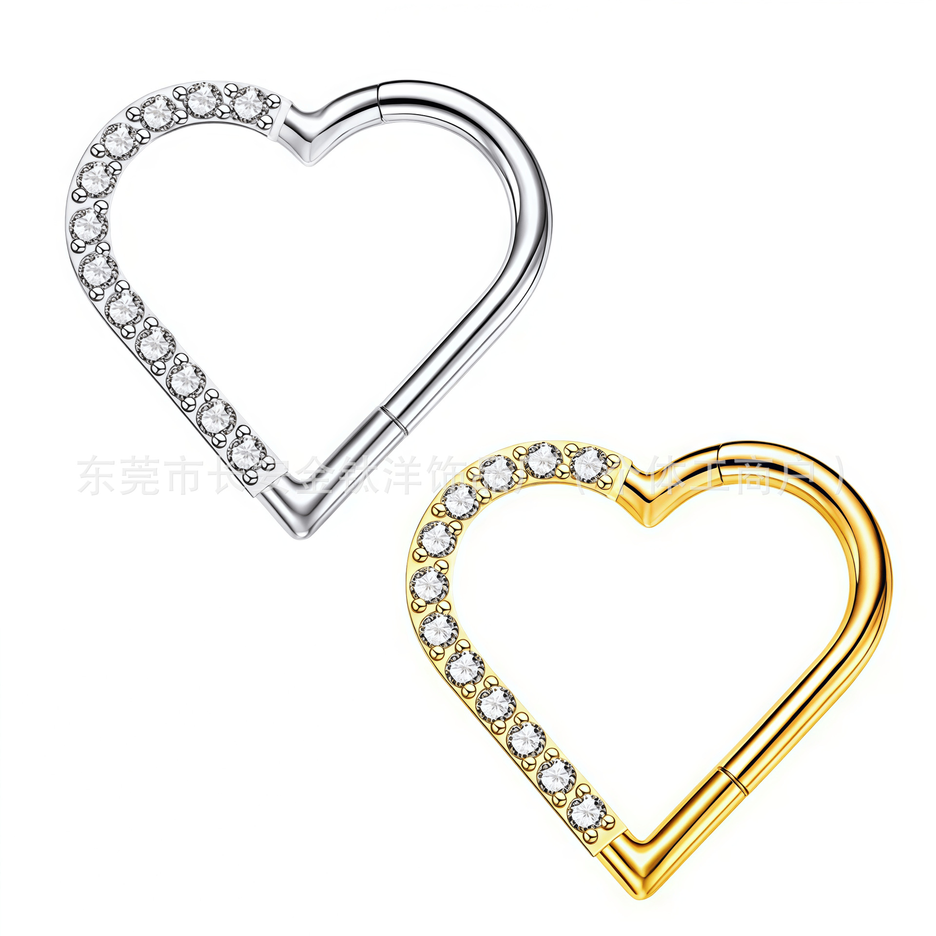 G23 Titanium Heart-Shaped Zircon Inlaid Closed Ring Earrings Nose Ring Body Piercing Jewelry - Image 2