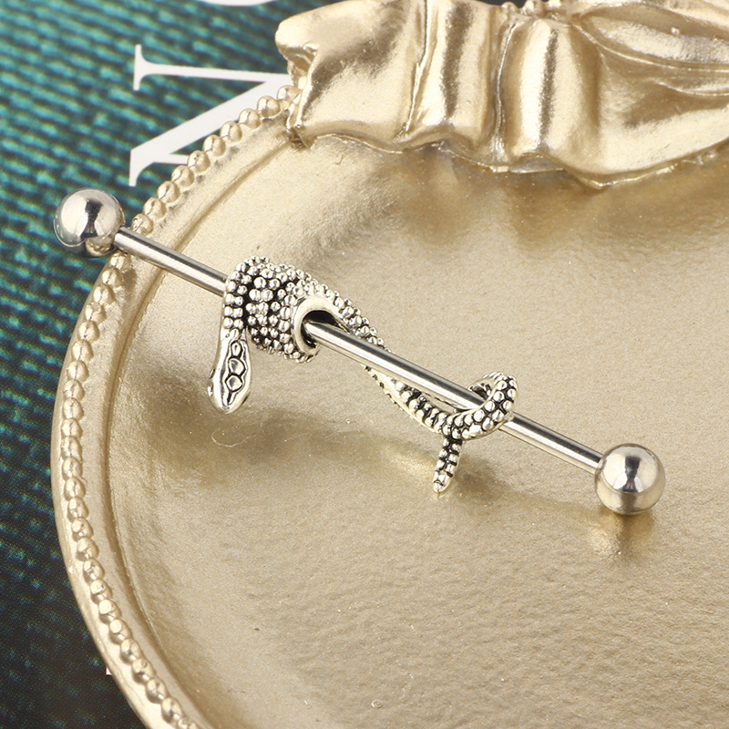 Personalized Python Industrial Barbell Cross Bar Piercing Ear Jewelry Stainless Steel Ear Stud - Image 4