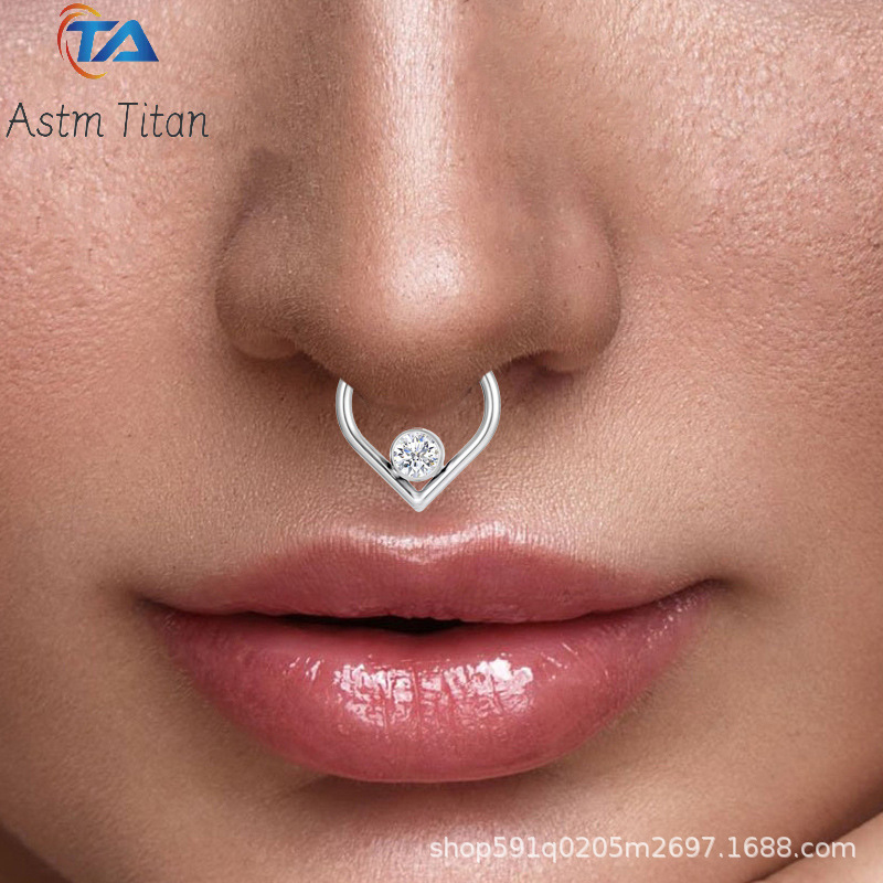 F136 Titanium Zircon Water Drop Hinge Nose Ring Seamless Ring Septum Clicker Earring for Men Women - Image 2