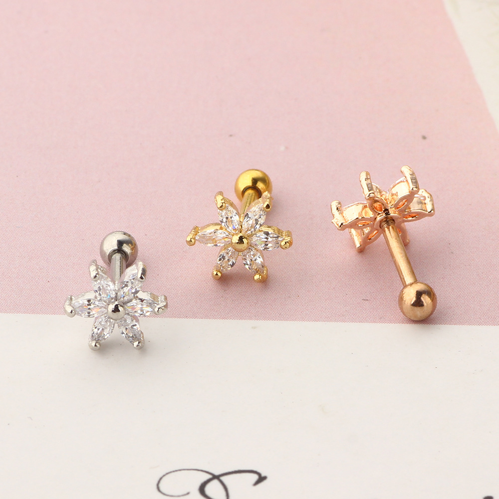 Stainless Steel Threaded Earring Stud with Flower Cartilage Tragus Piercing Jewelry - Image 5
