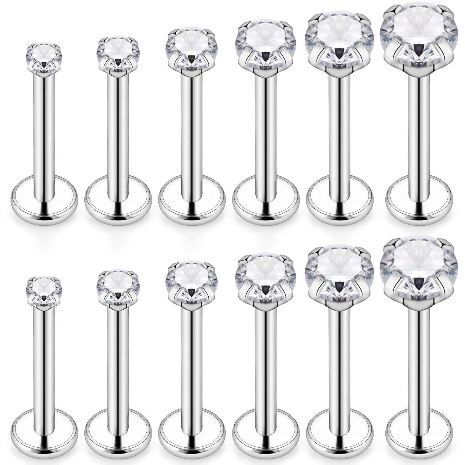 G23 Titanium Alloy Inner Thread Lip Labret Stud with Zircon Claw Setting Round Claw 1.2x14mm - Image 5