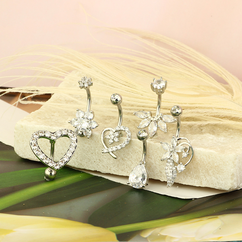 Stainless Steel Navel Nail with Zircon Navel Ring Body Piercing Jewelry Hip Hop Style - Image 3