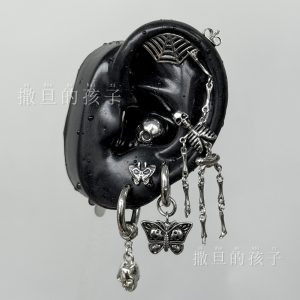 Satan's Child Dark Heavy Metal Punk Style Titanium Steel Earring Stud - Skull Teeth Ear Hoop