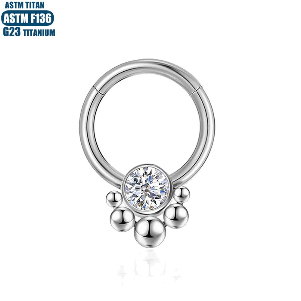 F136 Titanium Sunflower Zircon Beads Cluster Earring Nose Ring Hoop Earrings for Female Conch Piercing Seamless Ring - Image 2