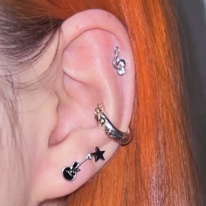 Beth Titanium Steel Enamel Guitar Note Earrings for Cartilage Sleep in Comfort