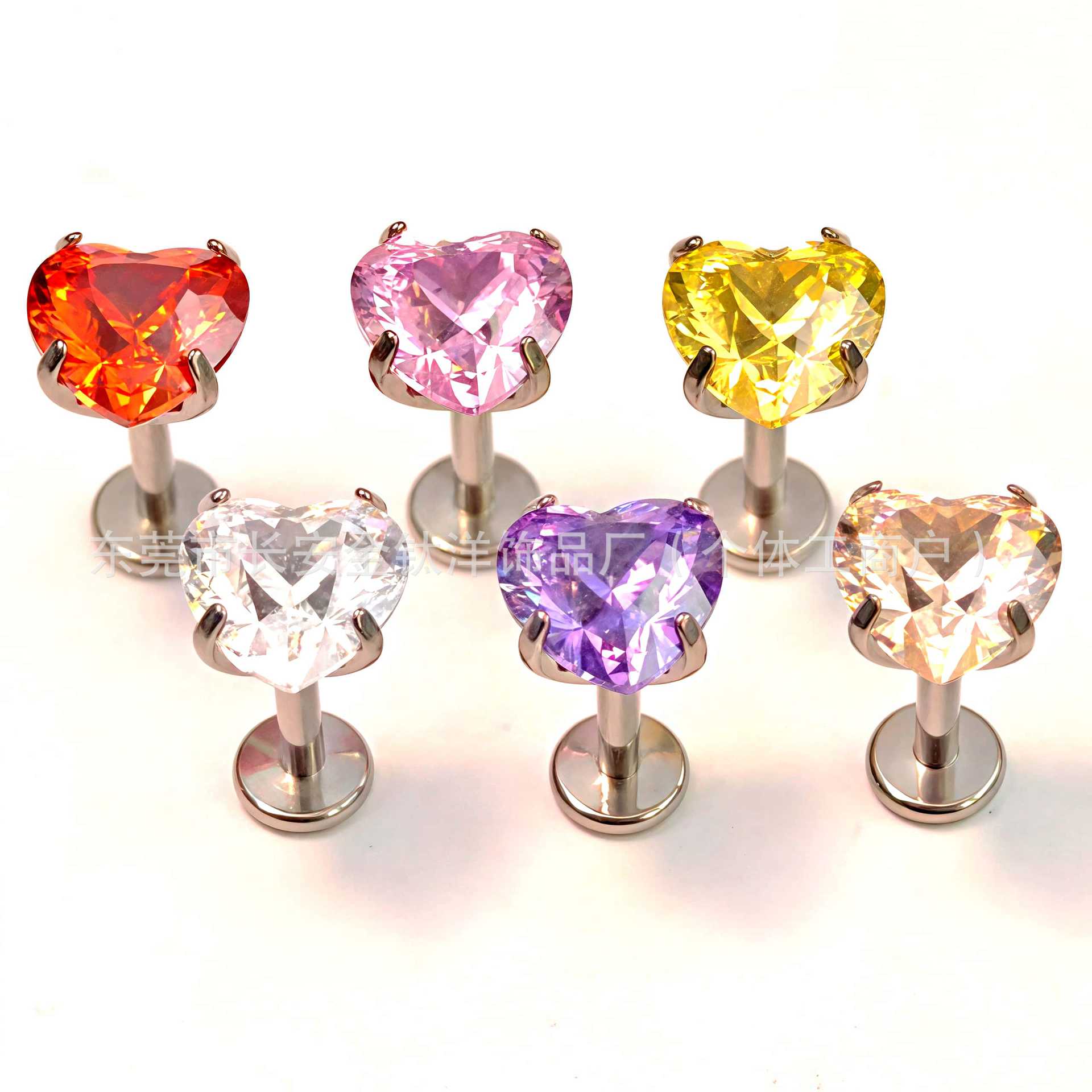 F136 Titanium Round Bottom Heart-Shaped Bird's Nest Cut Zircon Stud Earrings Lip Studs G23 Titanium Alloy Body Piercing Jewelry - Image 2