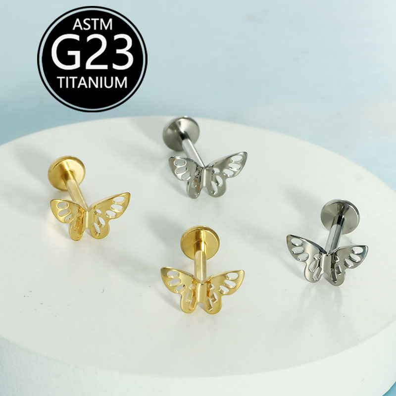 G23 Titanium Butterfly Lip Studs - Labret Nose Ear Cartilage Piercing Jewelry Wholesale New Model - Image 2