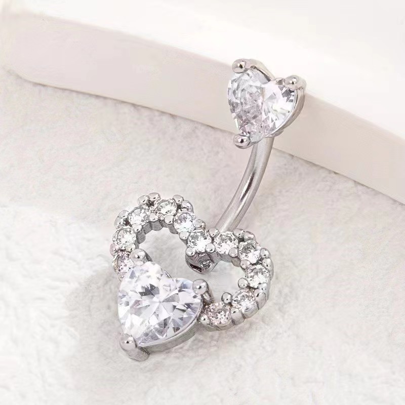 Gold Pink CZ Love Zircon Belly Button Ring Body Piercing Jewelry - Image 3