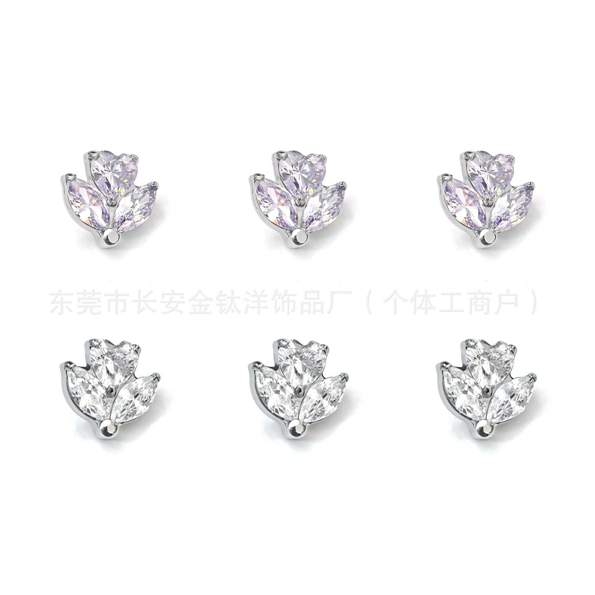 F136 Titanium Heart-Shaped Marquise Zircon Labret Stud Lip Piercing Nose Stud Ear Bone Stud G23 Titanium Alloy Body Jewelry - Image 5