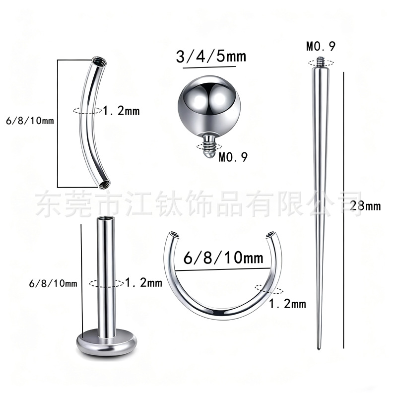 Jiang Titanium F136 Titanium Alloy Basic Nail 16G Internal Thread Lip Nail G23 Titanium Alloy Body Piercing Jewelry - Image 2