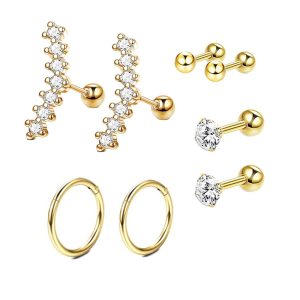 Rose Gold Double Circle Ear Clip Earrings Ear Cuff Set - Stainless Steel Body Jewelry
