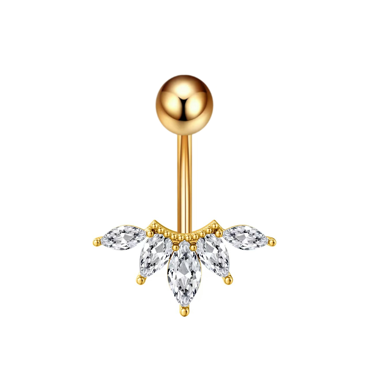 Fashion High Sense Zircon Belly Button Ring Copper Gold Plated Flower Navel Piercing Jewelry Wholesale - Image 2