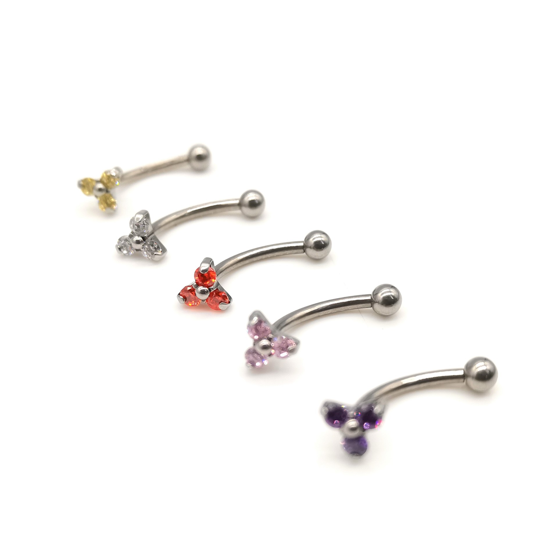 G23 Titanium Eyebrow Nail Triangle Flower Bag with Zircon Curved Rod Ear Bone Nail Lip Nail F136 Titanium Alloy Piercing Jewelry - Image 5