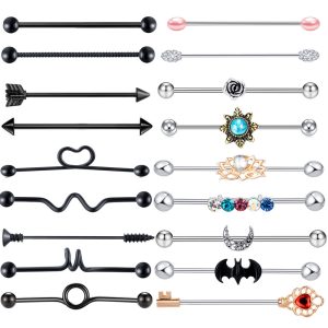 Amazon Set Industrial Barbell Crossbar 18Pc European American Popular Earrings Double Earrings Earrings eBay
