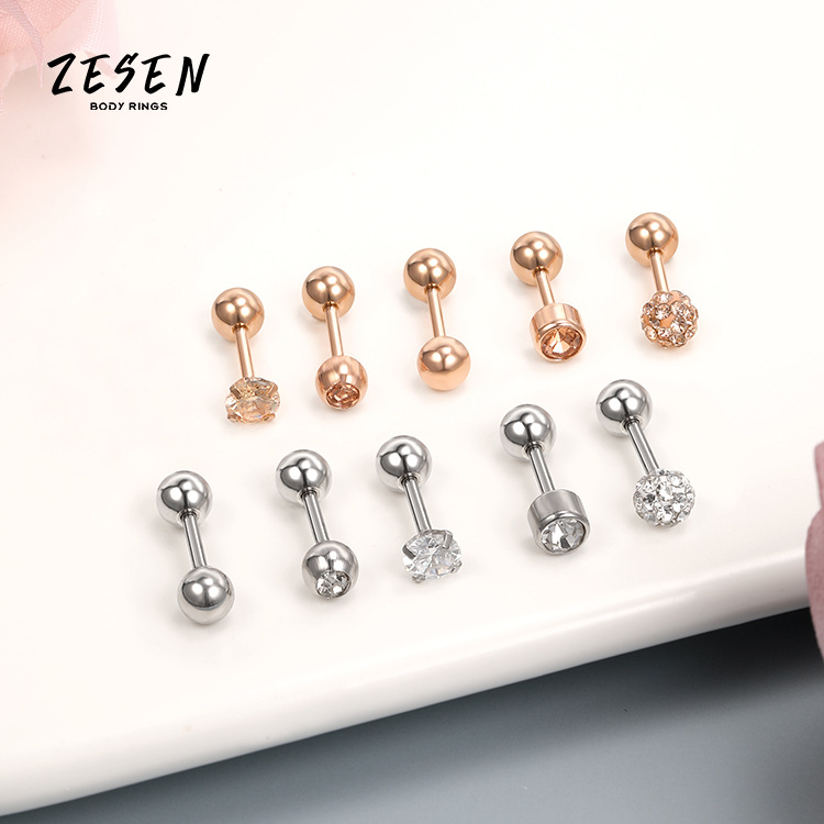 Cross Border Hot Sale Stainless Steel Zircon Ear Bone Nail Personality Face Slimming Rose Gold Titanium Steel Piercing Ear Studs Supply - Image 3