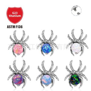 G23 Titanium Ear Cartilage Stud Spider with Australian Opal - ASTM F136 Body Piercing Jewelry