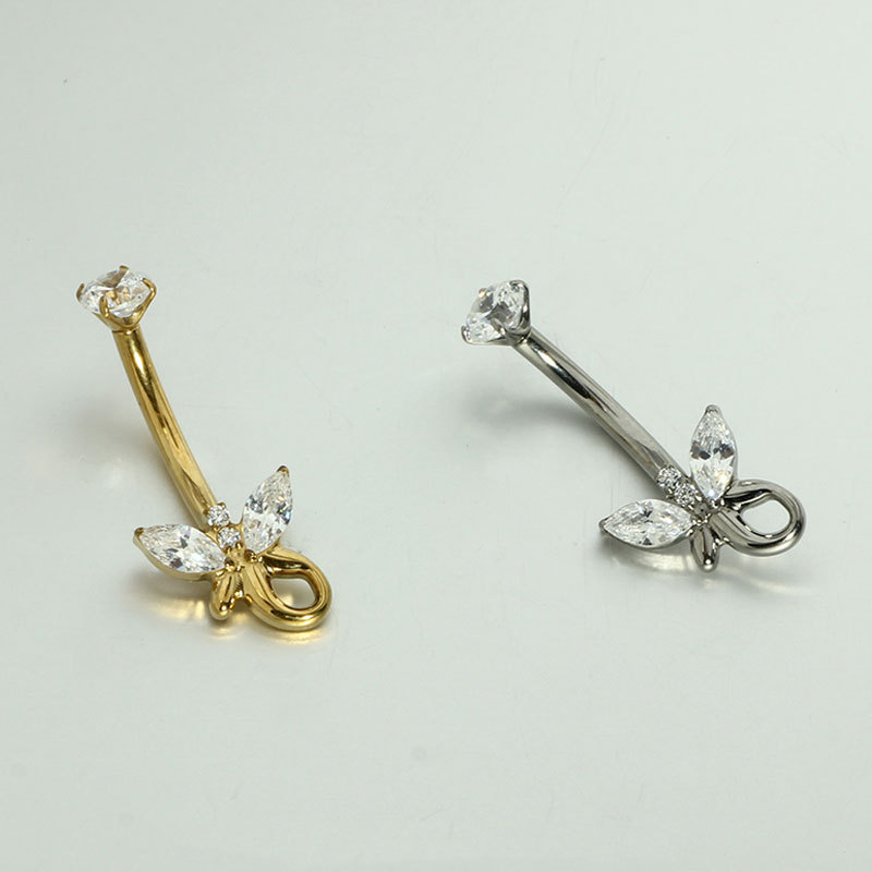 Phoenix Tail Butterfly CZ Marquise Navel Ring - 14G Inner Thread Titanium Belly Button Jewelry - Image 5