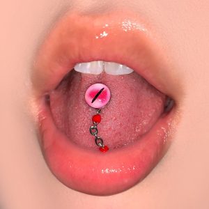Slightly Tipsy Red Gradient Chain Tongue Barbell, 316L Surgical Steel Externally Threaded Tongue Piercing Jewelry for Party Lovers