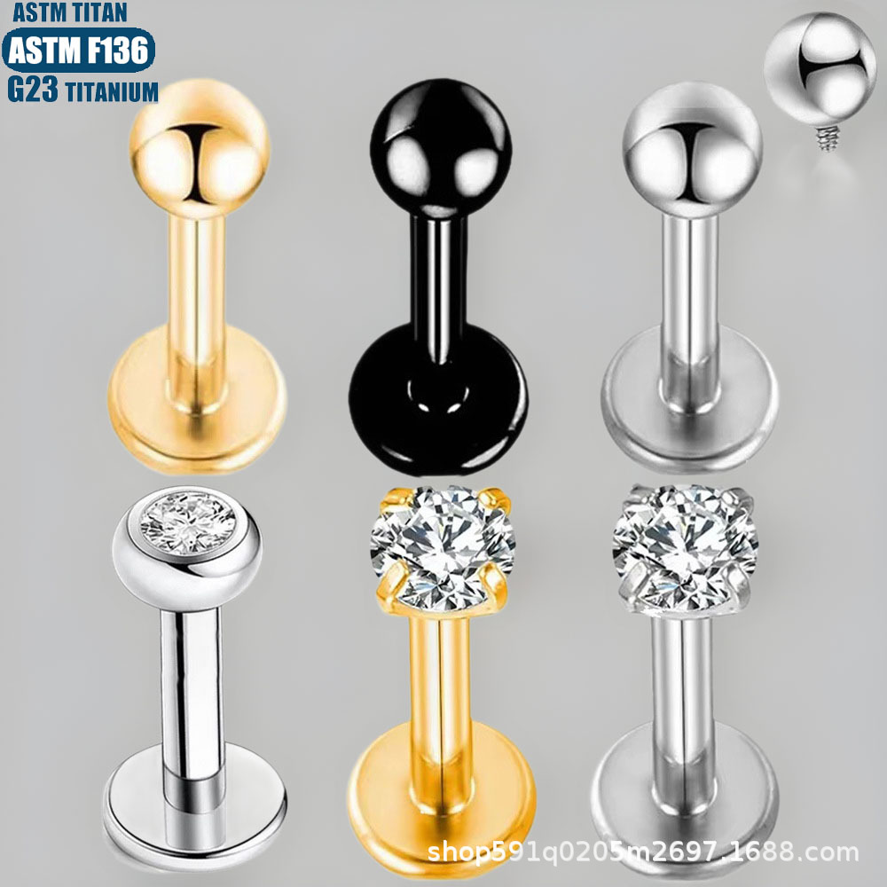G23 Titanium Alloy Lip Stud with Zircon Gem Inner Spiral Threading Lip Ring Earring Body Piercing Jewelry - Image 3
