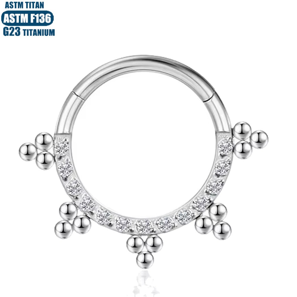 Titanium Alloy Septum Ring Nose Piercing Jewelry with Zircon Welded Beads - Black 1.2x12mm - Image 3