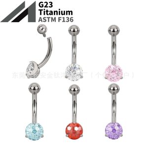 F136 Titanium Internal Thread Fireworks Zircon Single-Head Curved Barbell Navel Ring G23 Titanium Alloy Belly Button Jewelry