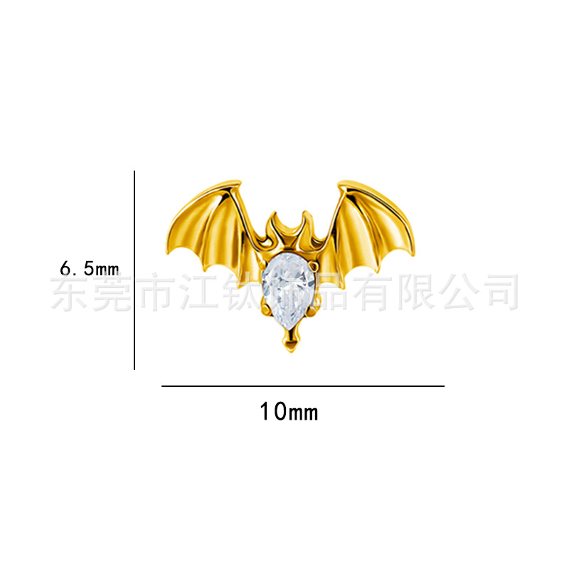 Bat Head G23 Titanium Alloy Ear Stud Cartilage Piercing Jewelry Gold with White Zircon - Image 2