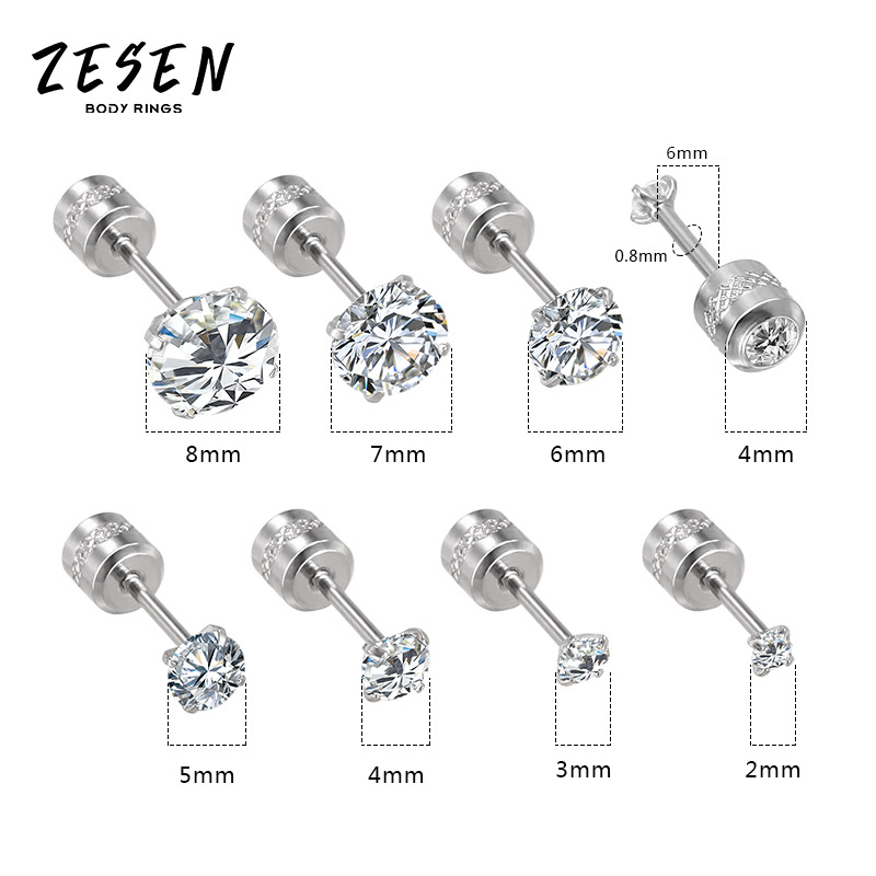 0.8 Thin Rod Double-Sided CZ Earrings for Men Women Titanium Steel Screw Ear Bone Nail 14K Gold Plated Wholesale - Image 5
