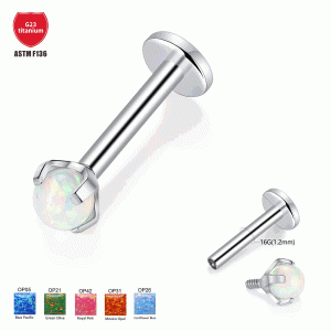 G23 Titanium Opal Ball Labret Stud Ear Cartilage Lip Nose Piercing Jewelry 16G