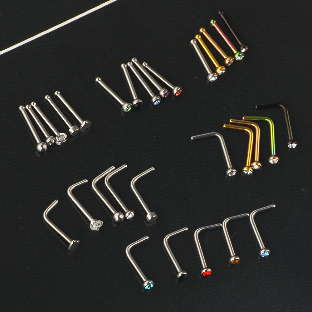 Stainless Steel Nose Stud Set - Geometric Nose Ring Nail for Women - Body Piercing Jewelry Set - Nose Stud Kit for Nostril - Image 2