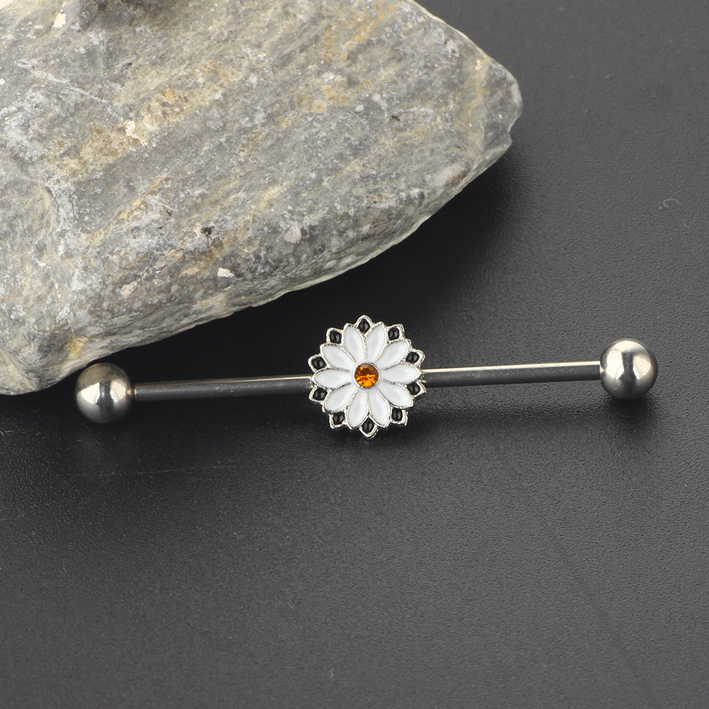 18K Gold Plated Stainless Steel Flower Industrial Earring for Cartilage Ear Piercing Jewelry - Image 5