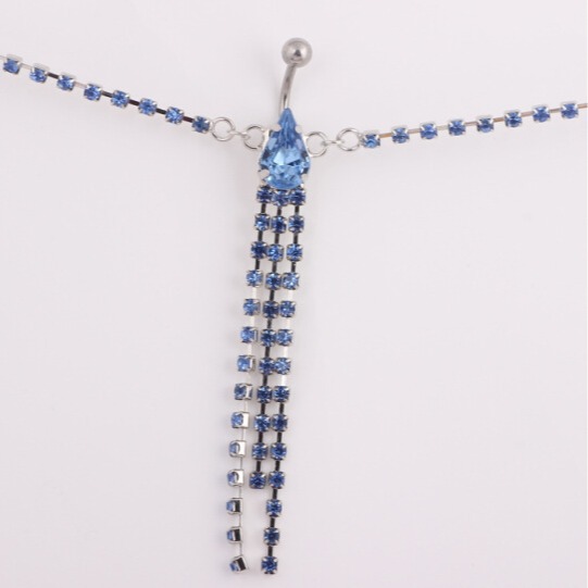 Rhinestone Link Body Chain Navel Ring Stainless Steel Belly Button Jewelry - Image 3