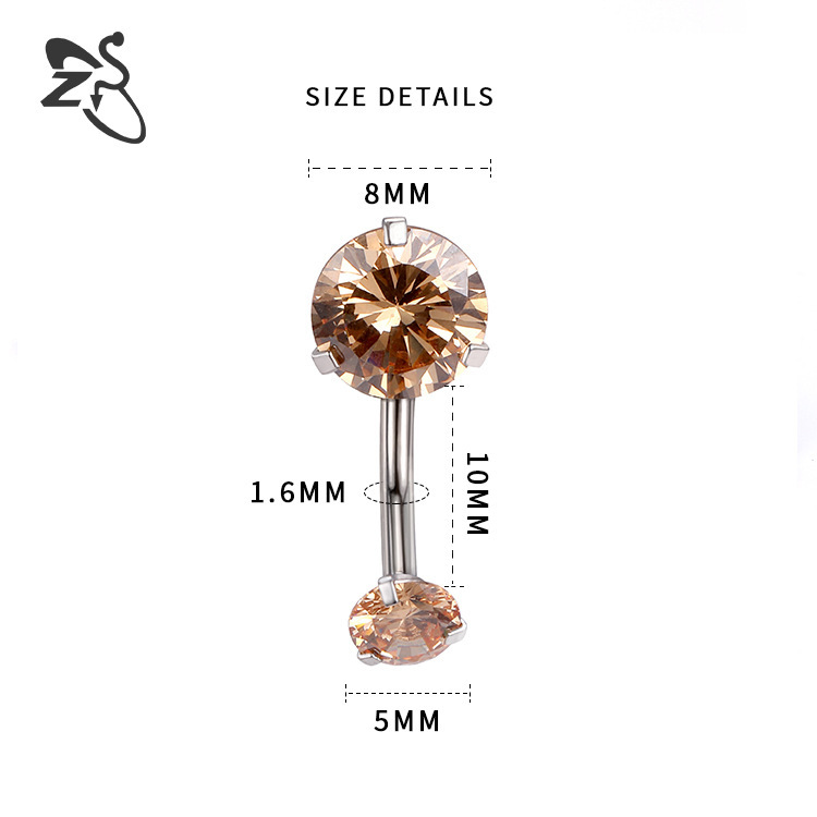 Red Zircon Inner Teeth Titanium Steel Umbilical Nail, Double Head Gem-inlaid Stainless Steel Belly Button Ring, 1.6mm Thick 10mm Bar, Women's Body Piercing Jewelry - Image 5