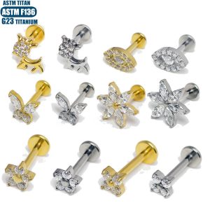 F136 Titanium Alloy Zircon Lip Stud Butterfly Fawn Inner Spiral Septum Pierced Earrings Eye Ear Stud
