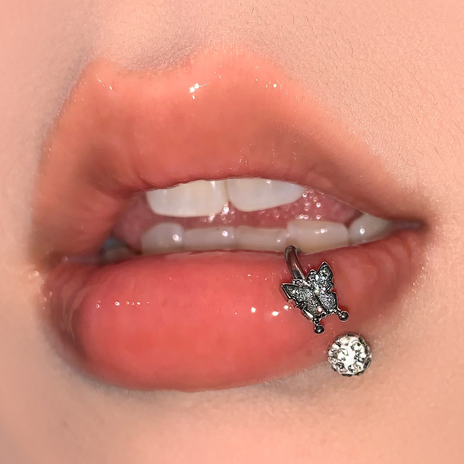 Fine Glitter Silver Butterfly Lip Ring C-Ring D-Ring Sparkling Mud Ball Ear Bone Ring Lip Stud Hot Girl Style Piercing Jewelry - Image 2