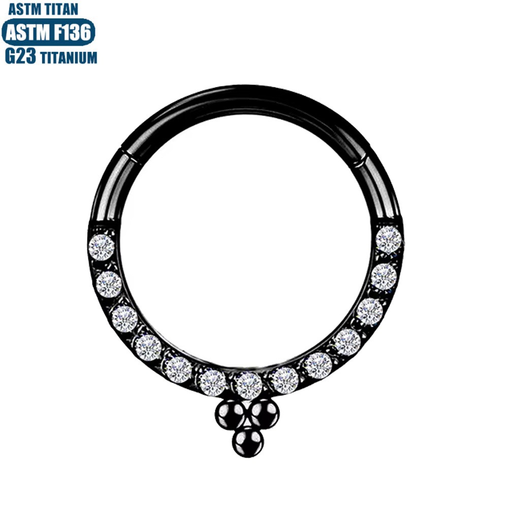 Hinged Titanium Earring Nose Ring with Zircon - 1.2mm Gauge Seamless Clicker Cartilage Hoop - Image 4