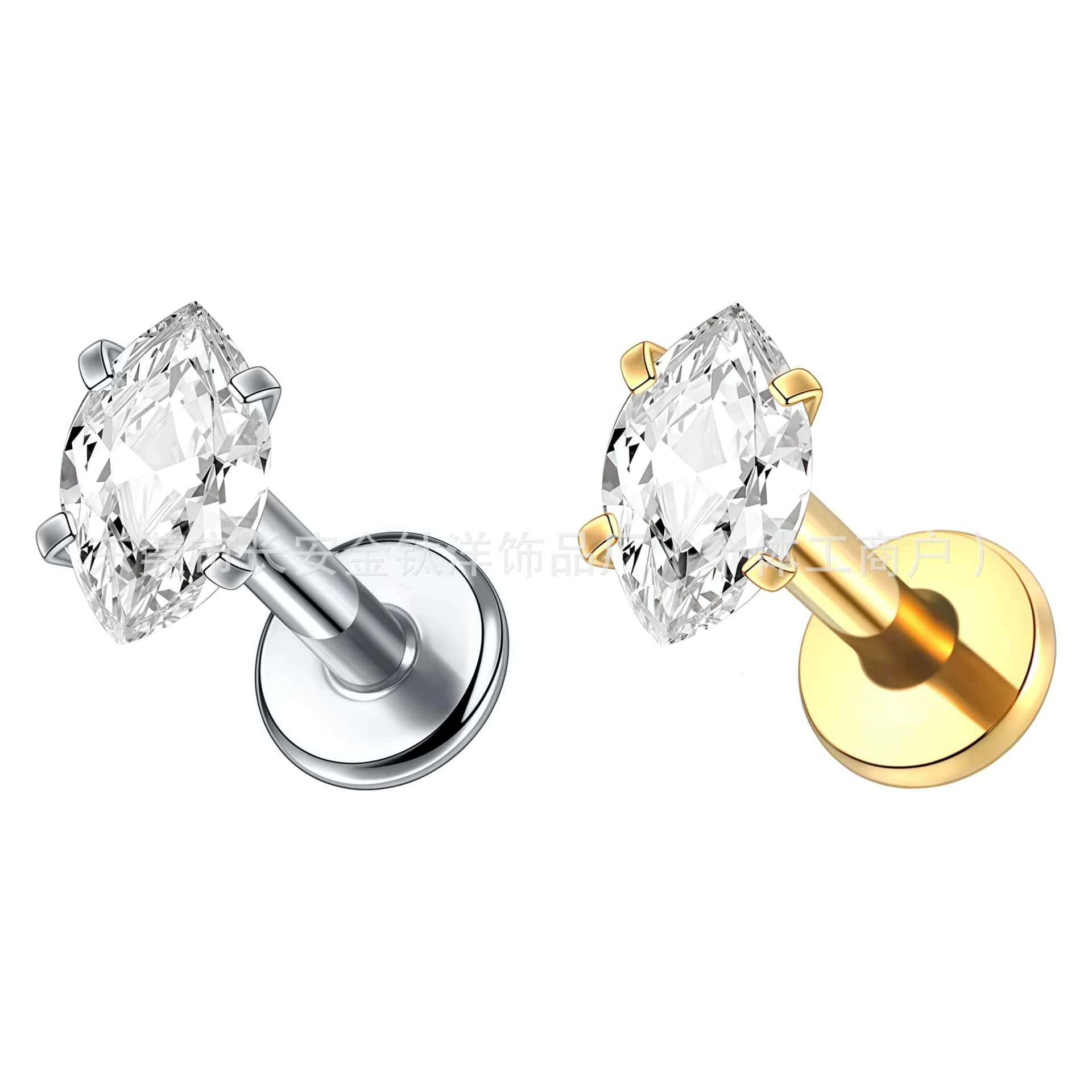 F136 Titanium 5A Pear-Shaped Zircon Nose Stud, Ear Bone Stud, Lip Stud, Ear Stud, Cochlear Stud, G23 Titanium Alloy Body Piercing Jewelry - Image 2