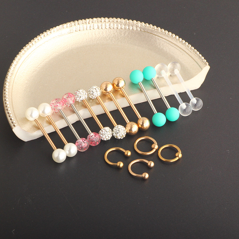 Rose Gold 16Pcs Stainless Steel Nipple Ring Set with Safety Lock Design Body Piercing Jewelry - Image 3