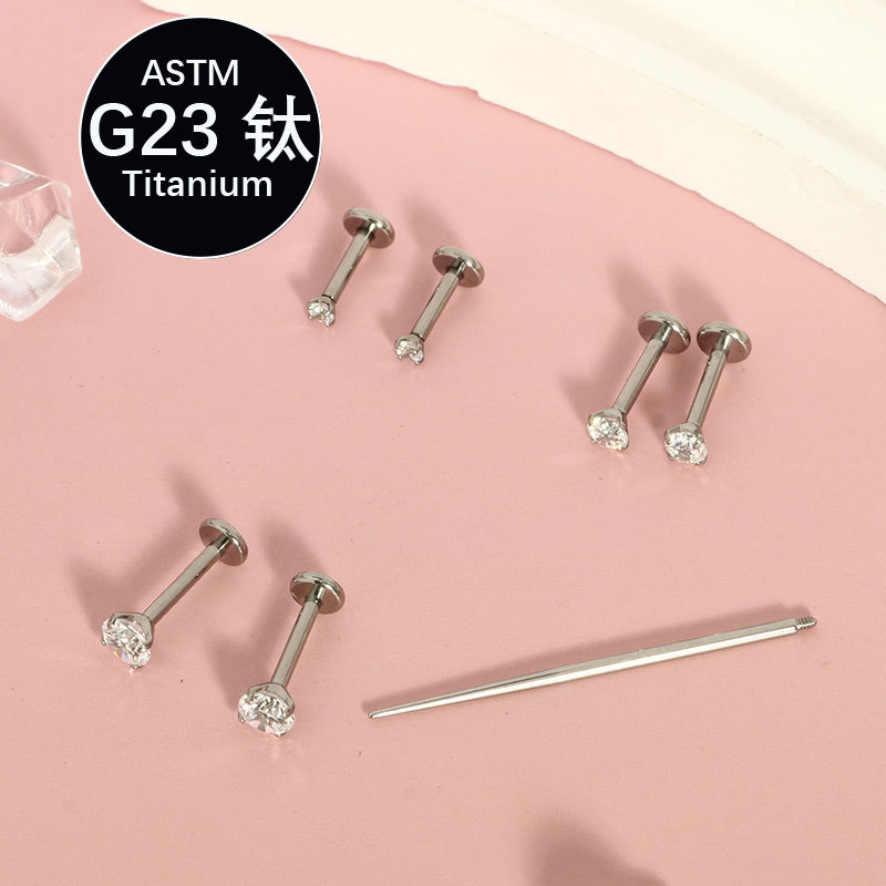 G23 Titanium Labret Stud with Zircon Gem - Internal Thread Ear Bone Cochlear Flat Bottom Lip Piercing Jewelry 1 Piece - Image 4