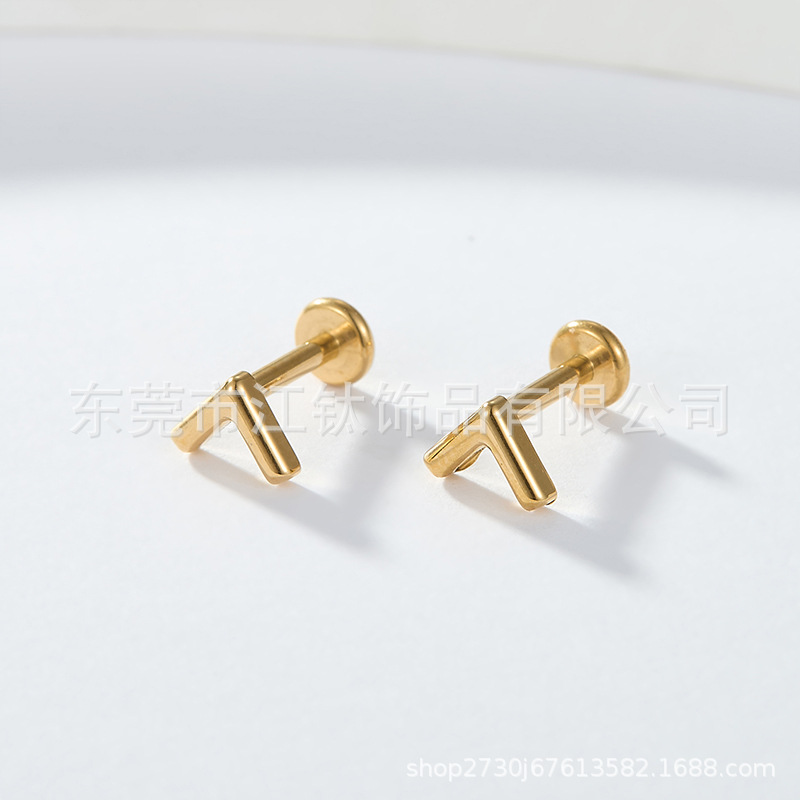 G23 Titanium ASTM F136 Letter Earring - Gold Cartilage Stud Simple English Alphabet Piercing Jewelry - Image 2