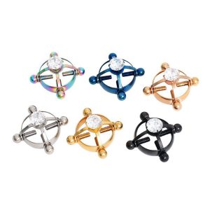 Cross-Border Hot-Selling Non-Perforated Adjustable Stainless Steel Zircon Body Piercing Jewelry Nipple Ring Electroplated Nipple Ring Clip