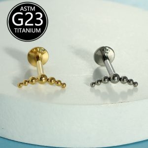 G23 Titanium Internally Threaded Lip Stud with Seven Beads Round Top 6-10mm