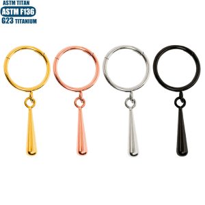 F136 Titanium Alloy Seamless Open Ring Earring Water Drop Shape Ear Piercing Jewelry