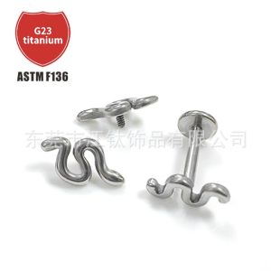 G23 Titanium Snake S-Shaped Thread Ear Nail Lip Nail – ASTM F136 Body Piercing Jewelry Ear Bone Nail
