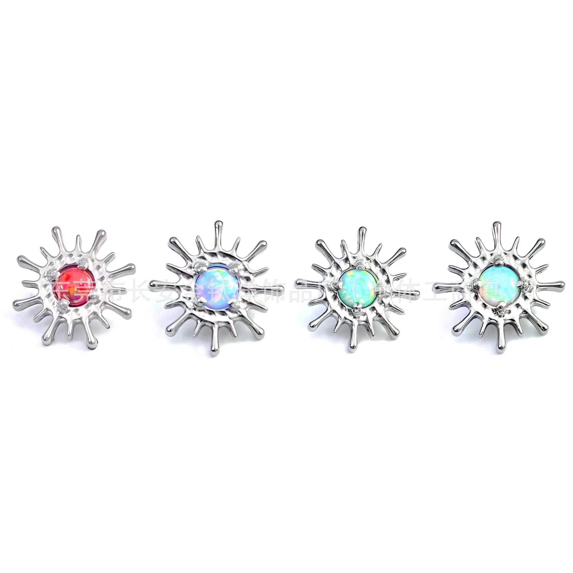 F136 Titanium Internal Thread Aurora Opal Sea Urchin Lip Stud Ear Cartilage Piercing Jewelry G23 Titanium Alloy - Image 2