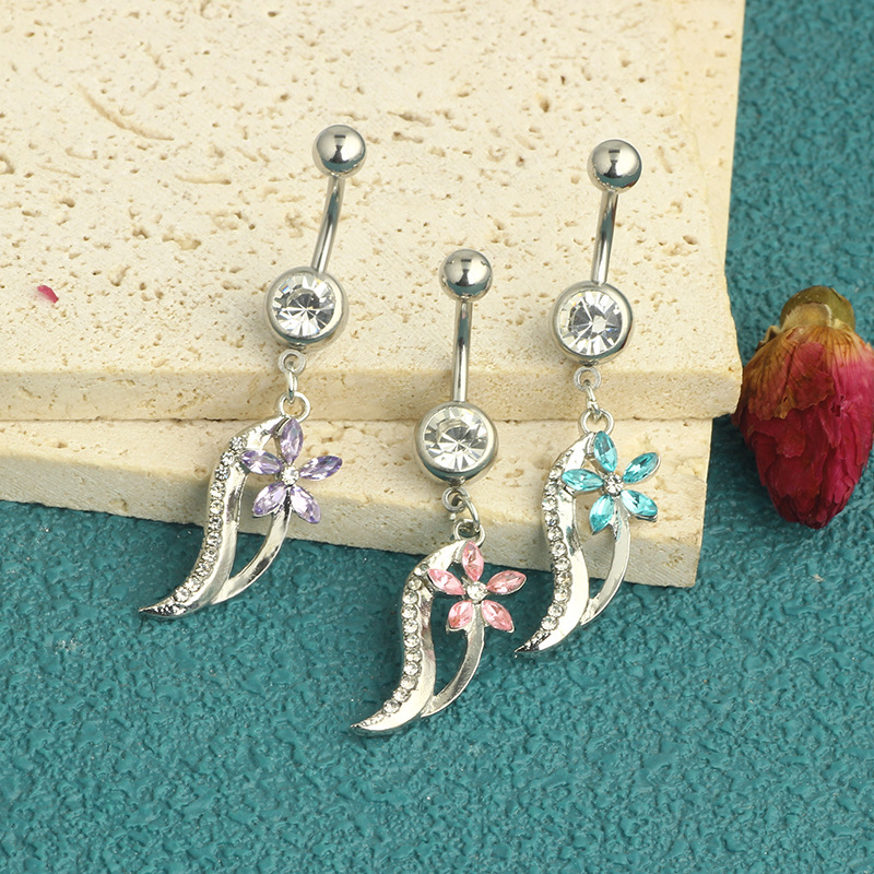 Trend Blue Purple Heart Stainless Steel Belly Button Ring Dangle Navel Piercing Jewelry - Image 4