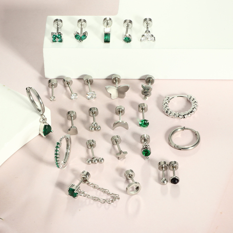 Stainless Steel Star Zircon Ear Piercing Jewelry Set - Cartilage Studs & Helix Earrings for Women - Image 4