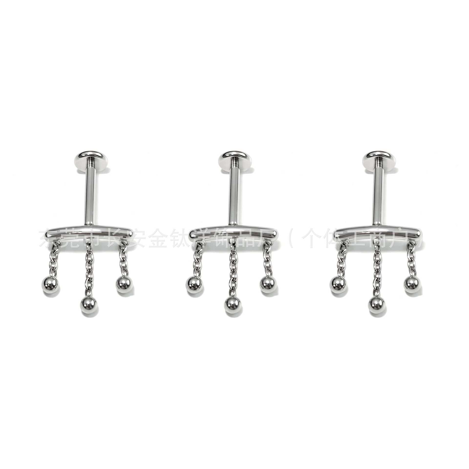 F136 Titanium Three-Bead Three-Chain Lip Nail Earrings Pendant Ear Bone Nail Multi-Functional Body Piercing Jewelry - Image 5