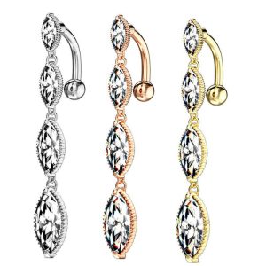 Stainless Steel Heart Navel Ring - Rose Gold Belly Button Piercing Jewelry Inverted CZ