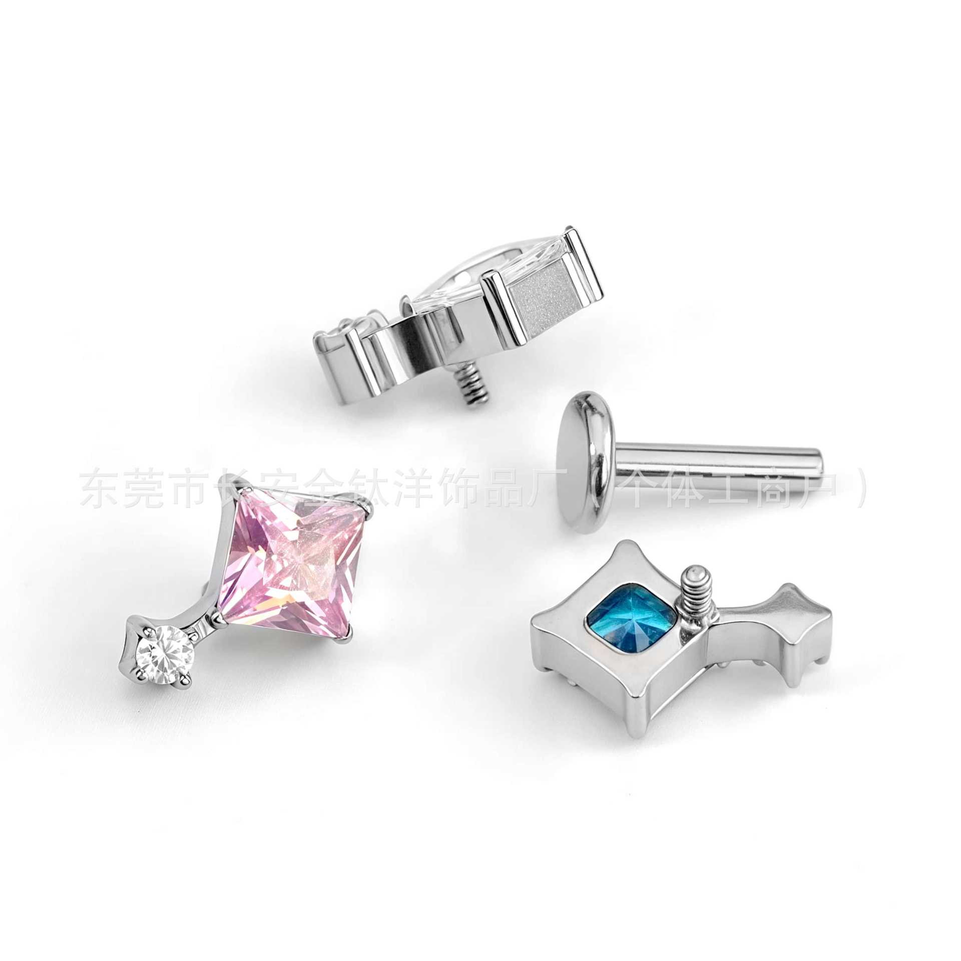 F136 Titanium Square Round 5A Zircon Lip Nose Ear Bone Nail G23 Titanium Alloy Body Piercing Jewelry - Image 2