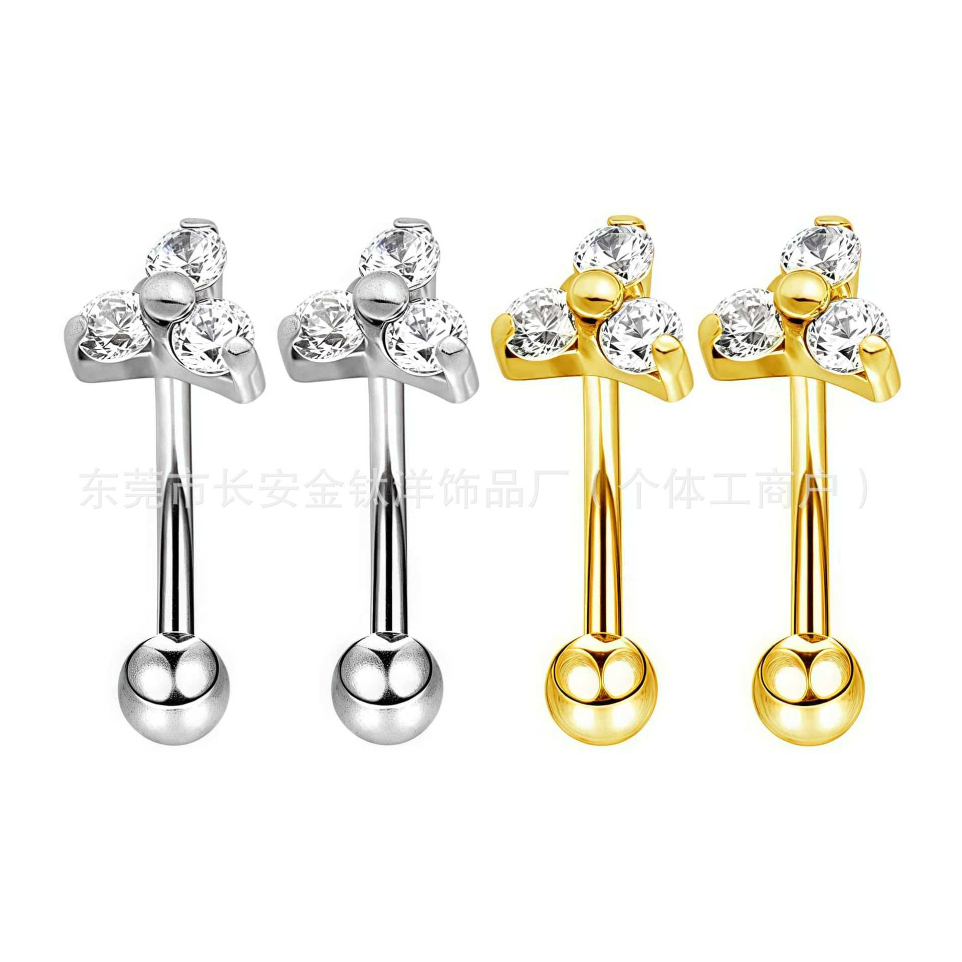 F136 Titanium Triangle Flower Curved Rook Nail Earring - G23 Titanium Alloy Body Piercing Jewelry - Image 2